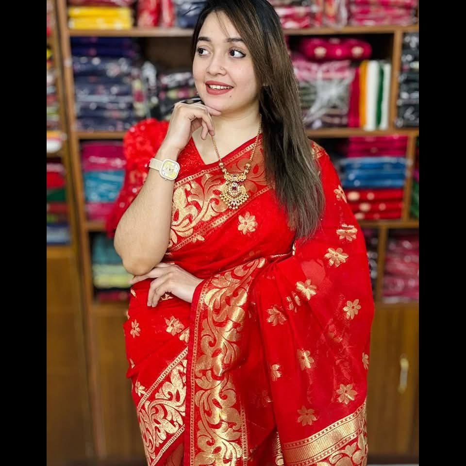 Premium Masru Silk Saree (Red 1)