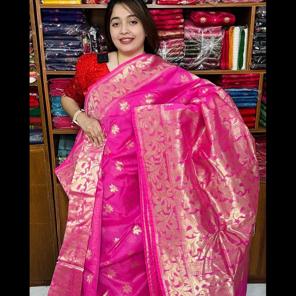 Premium Masru Silk Saree (Pink 1)