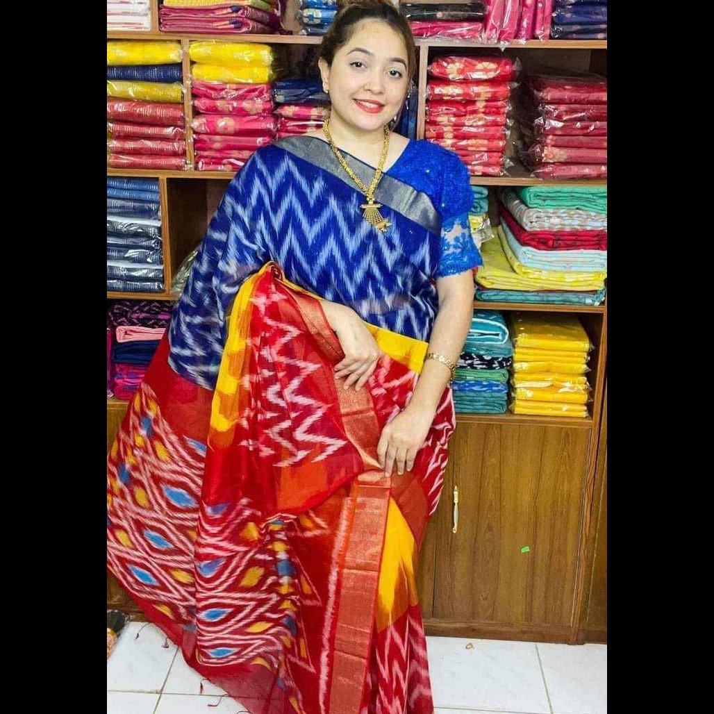 Half Silk Ikkat Printed Kotki