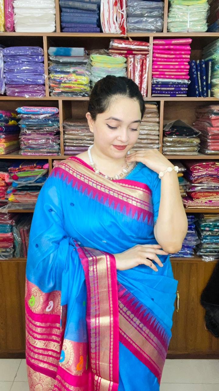 Gadowal Halfsilk Saree with Firoja and Mejenda Color