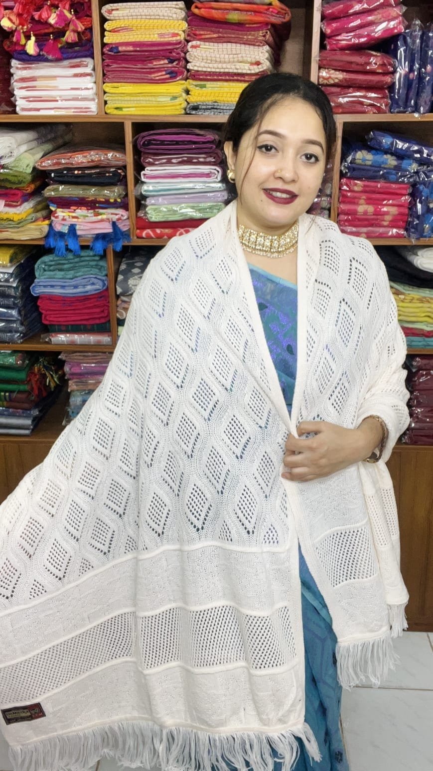 Premium Kushikata Shawl (White)