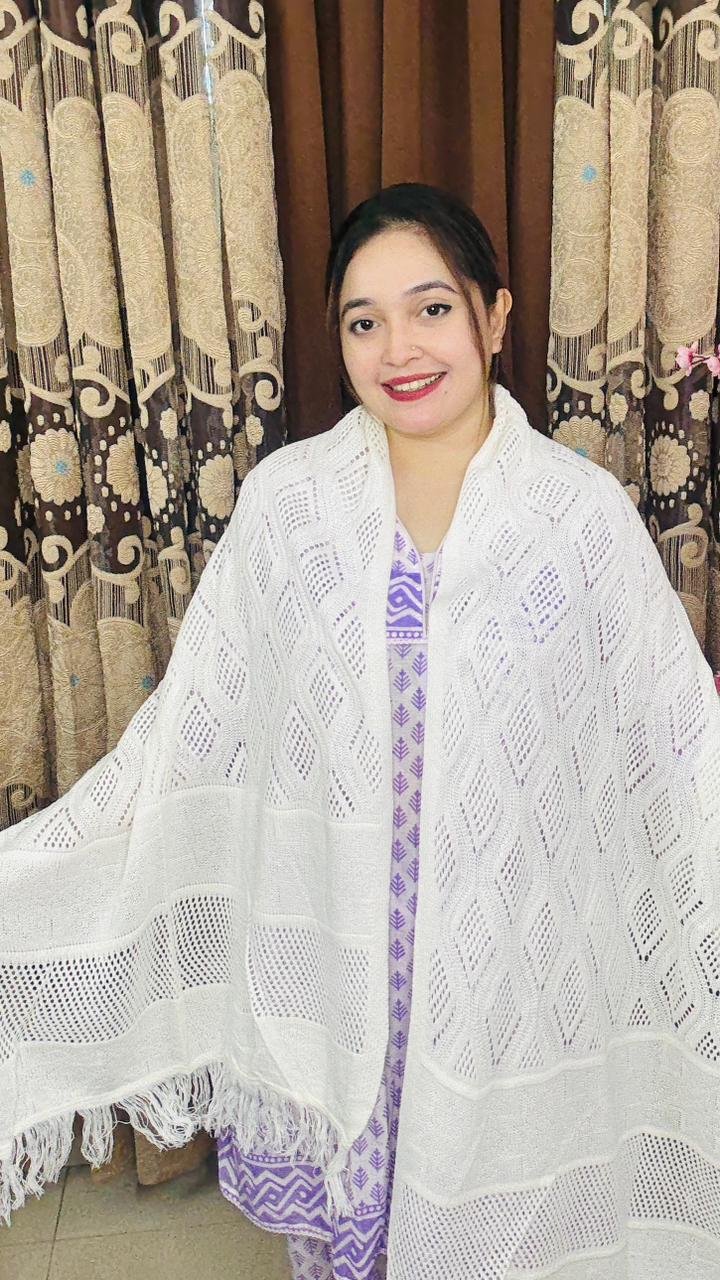 Premium Kushikata Shawl (White)